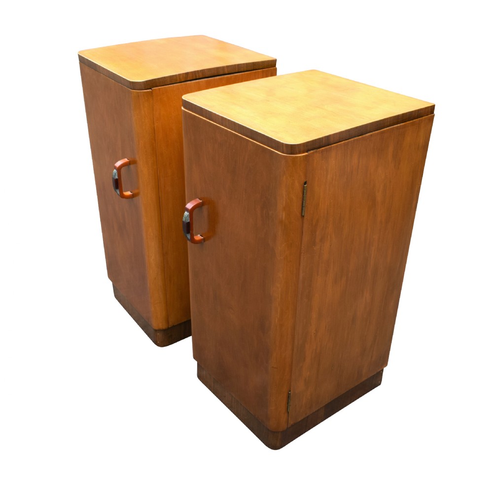 Original Pair Of 1930's Art Deco Blonde Bedside Cabinets View VI