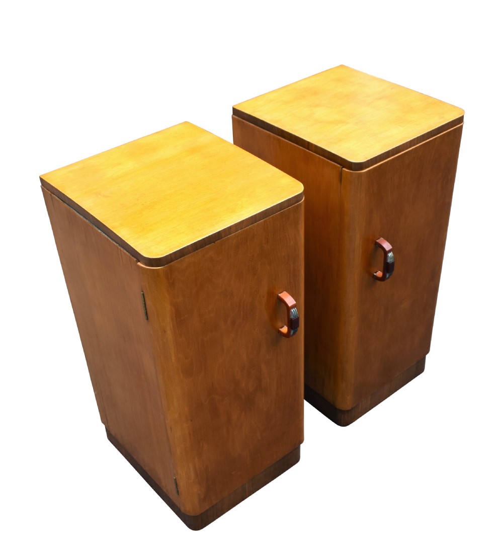 Original Pair Of 1930's Art Deco Blonde Bedside Cabinets View VIII