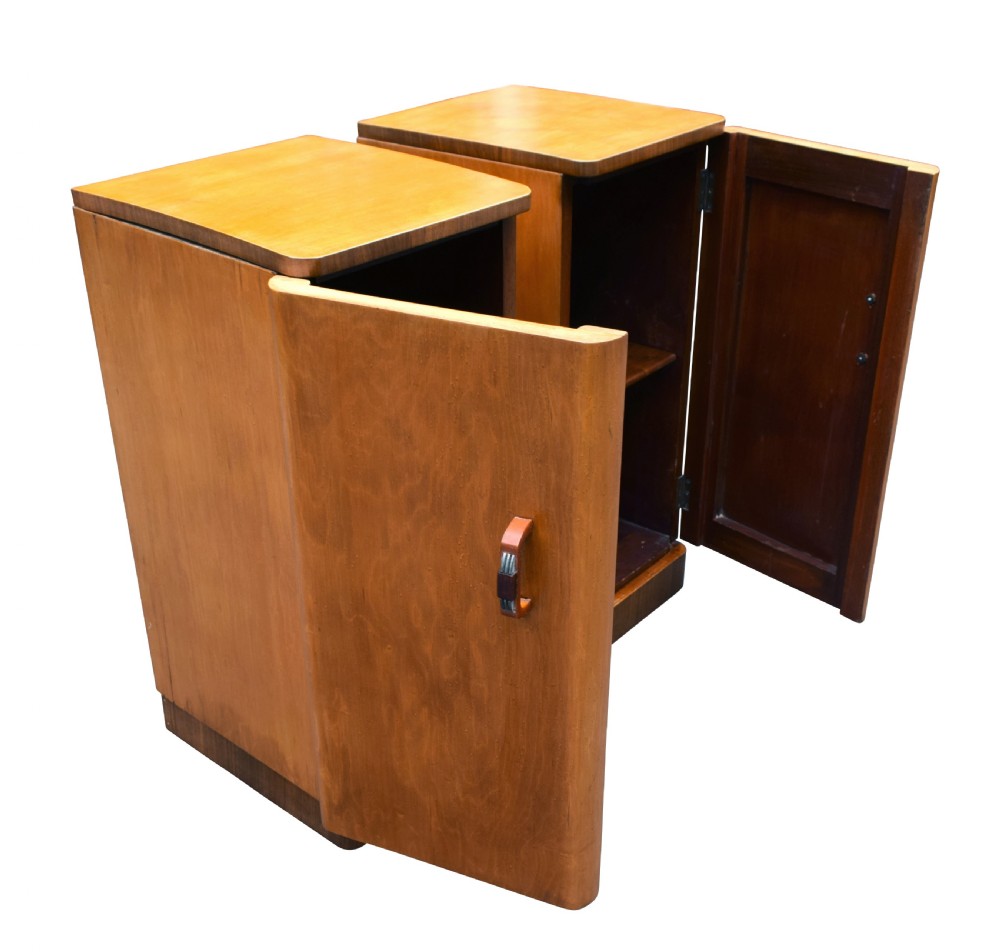 Original Pair Of 1930's Art Deco Blonde Bedside Cabinets View X