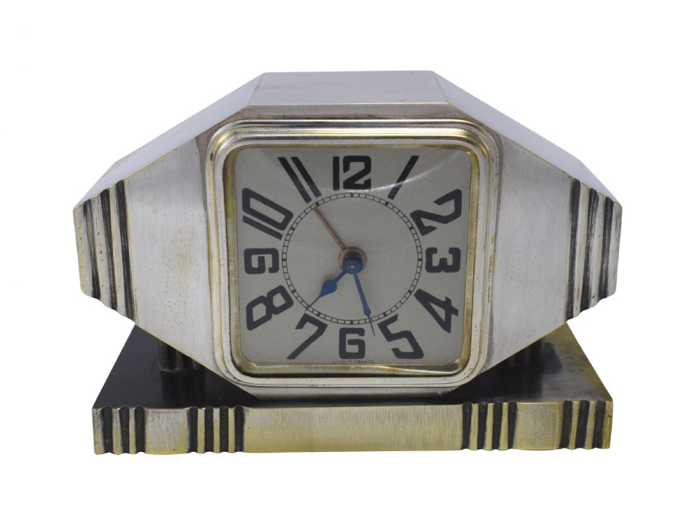 Art Deco Silvered Bronze Machine Age Alarm Clock View II