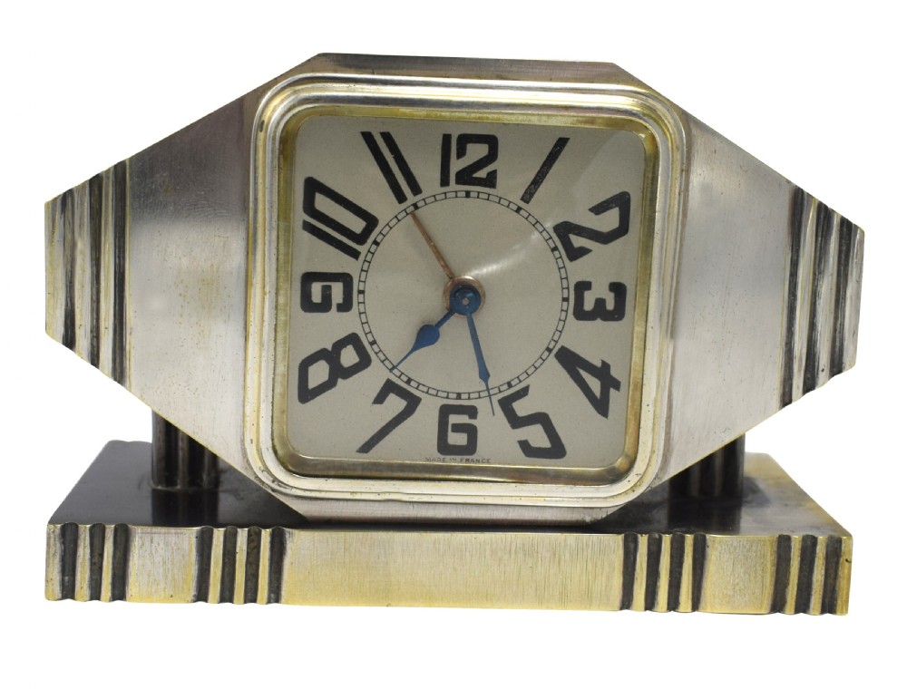 Art Deco Silvered Bronze Machine Age Alarm Clock View III