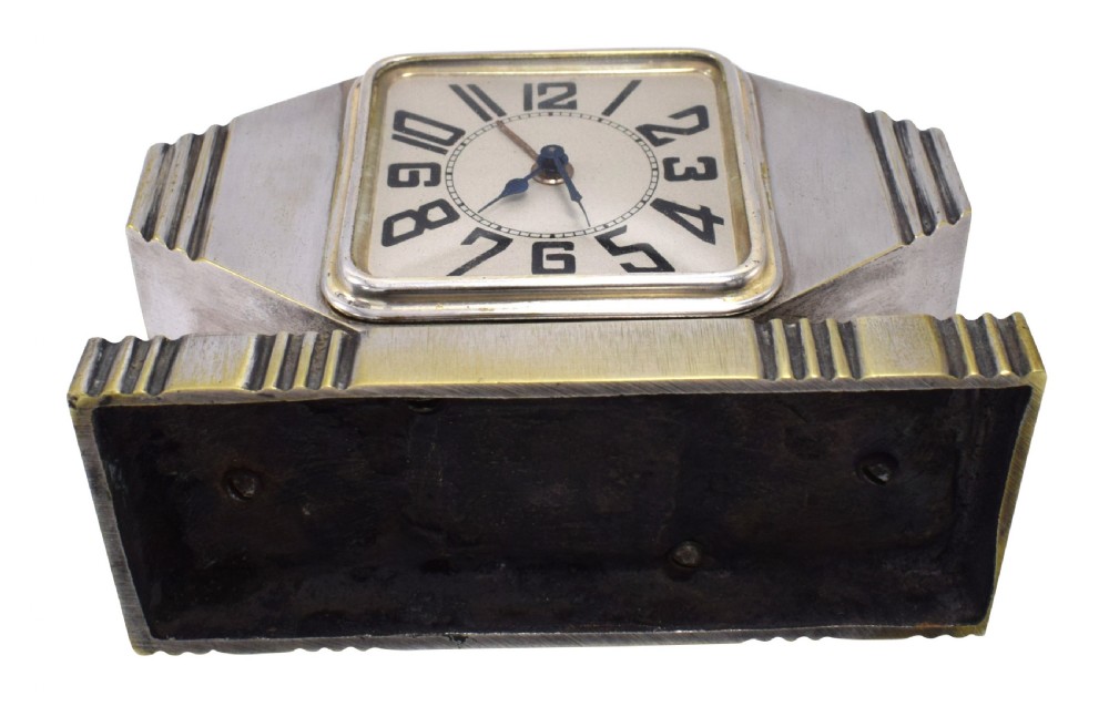 Art Deco Silvered Bronze Machine Age Alarm Clock View VII