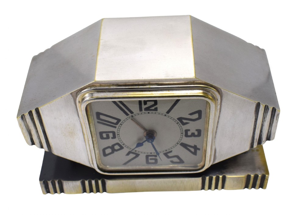 Art Deco Silvered Bronze Machine Age Alarm Clock View VIII