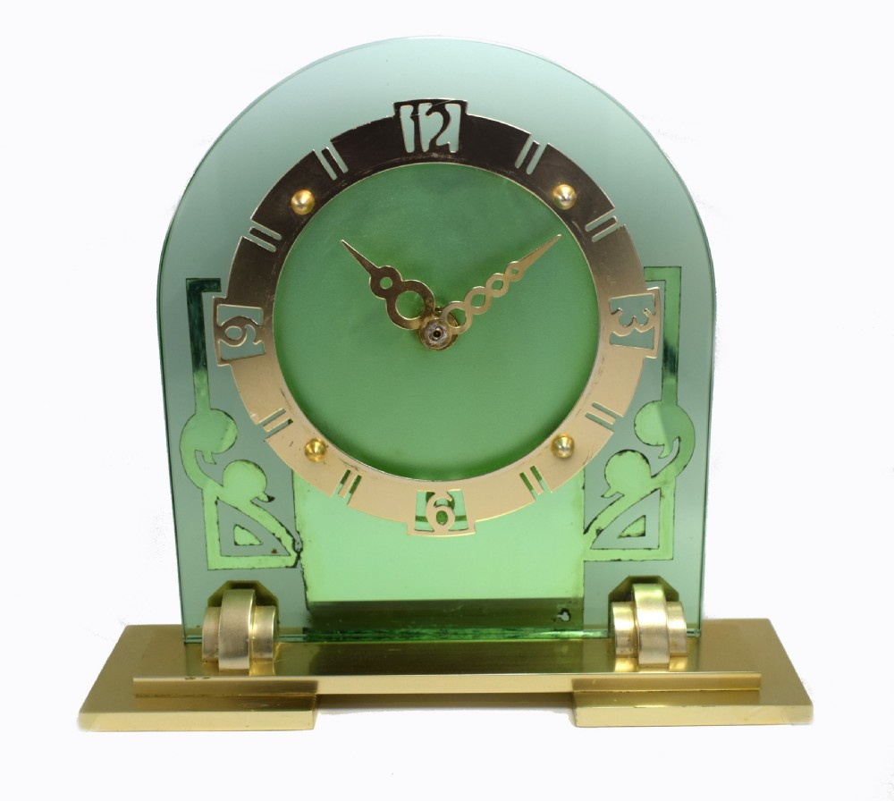 Large Art Deco Green Mirror Mantle Clock