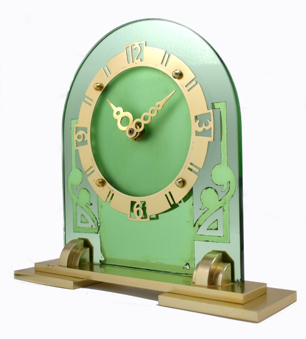 Large Art Deco Green Mirror Mantle Clock View IV