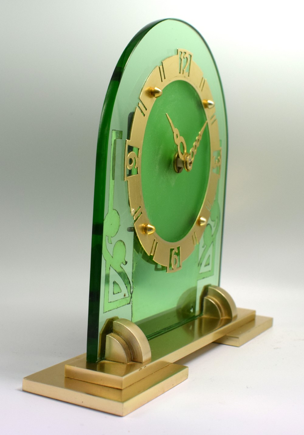 Large Art Deco Green Mirror Mantle Clock View VI