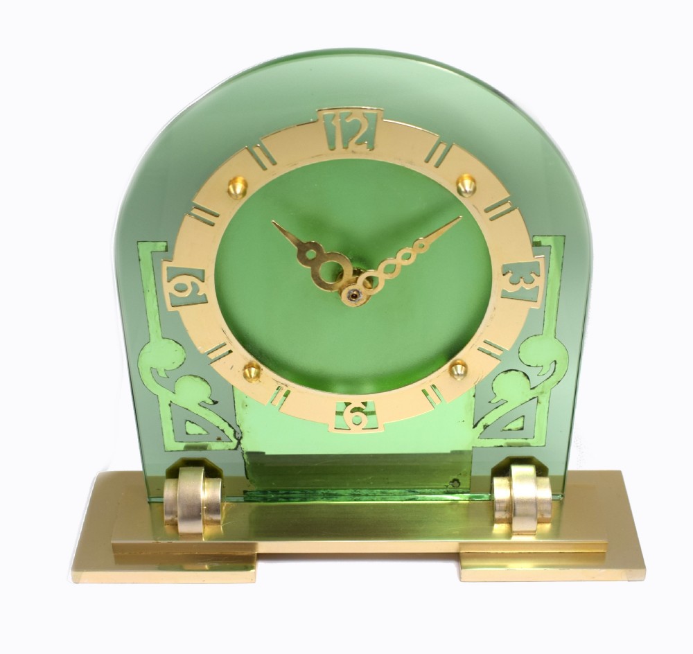 Large Art Deco Green Mirror Mantle Clock View VIII