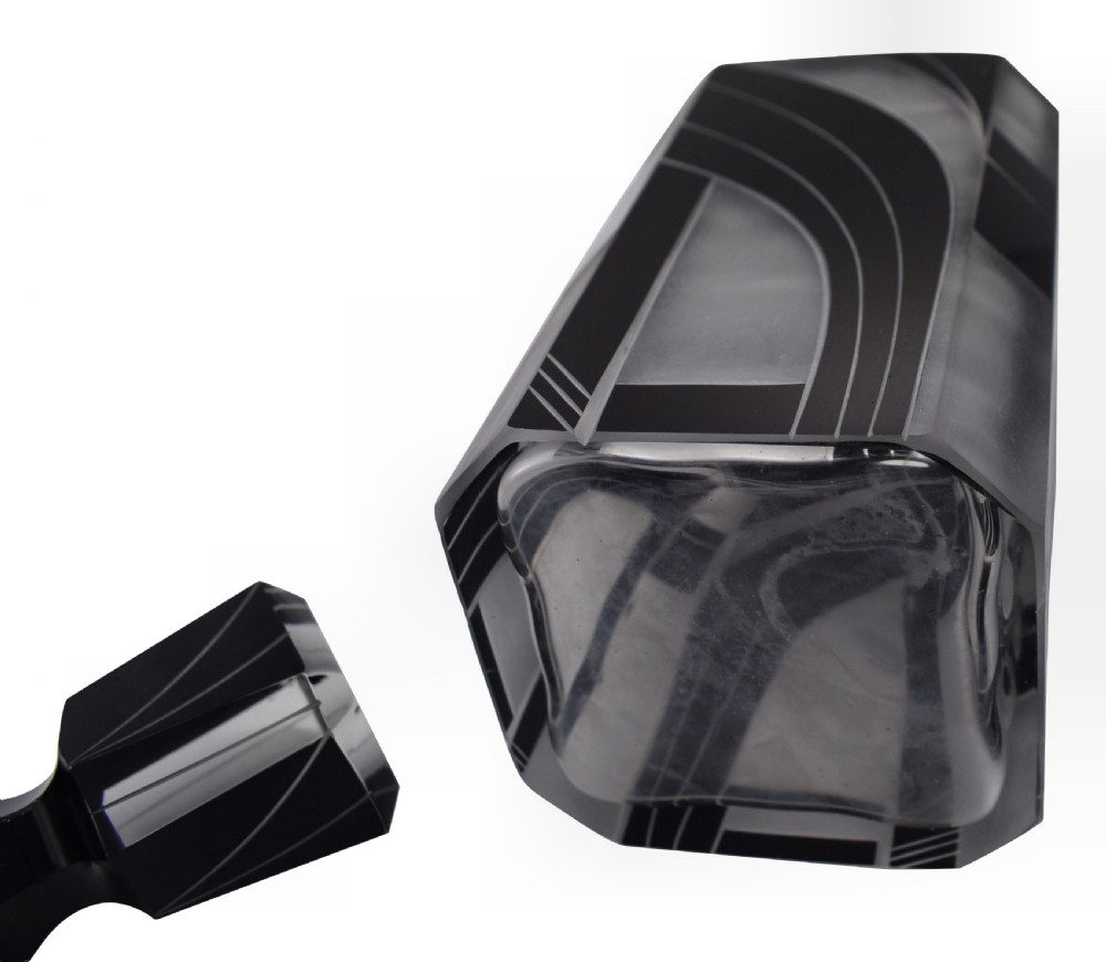 Art Deco Czech Black and Clear Glass Whisky Decanter Set View VIII