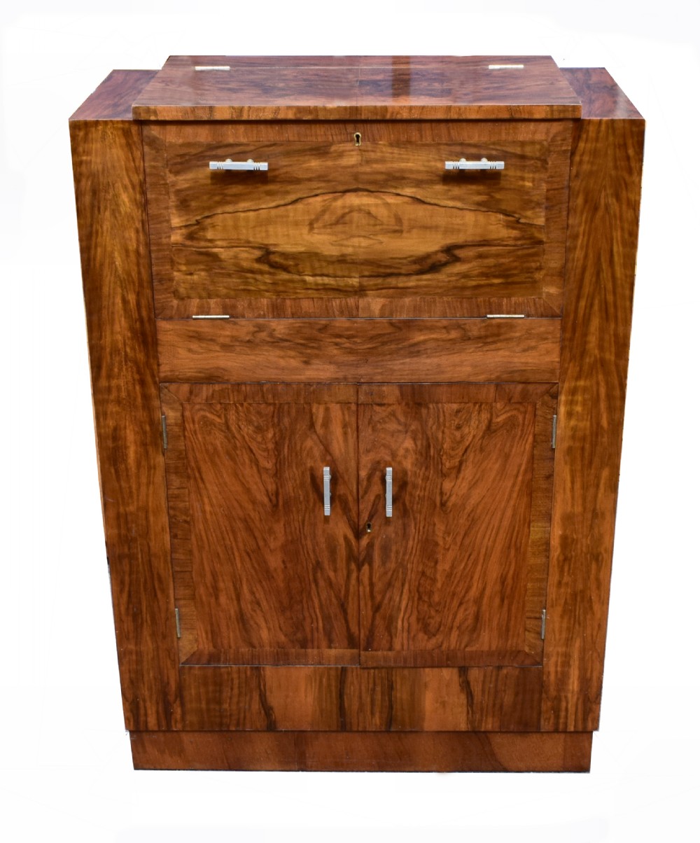 Art Deco Fitted Burr Walnut Cocktail Cabinet