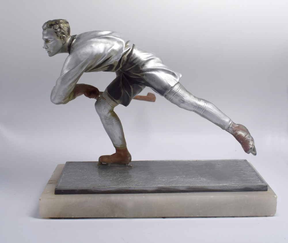 Art Deco Spelter Ice Skater Figure Attributed To Josef Lorenzl, Circa 1930's View II