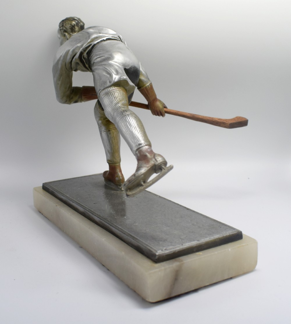 Art Deco Spelter Ice Skater Figure Attributed To Josef Lorenzl, Circa 1930's View V