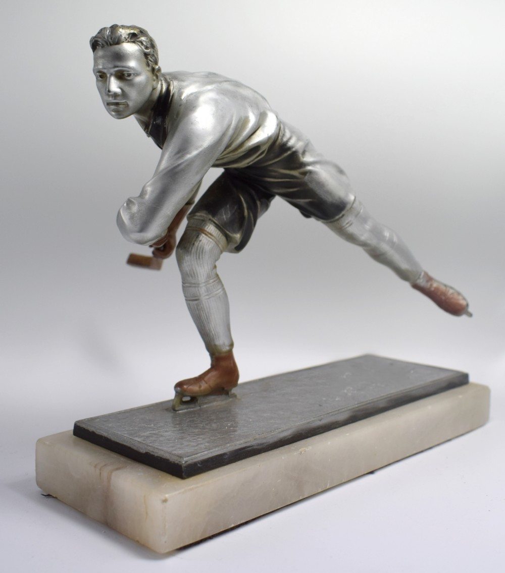 Art Deco Spelter Ice Skater Figure Attributed To Josef Lorenzl, Circa 1930's View VII