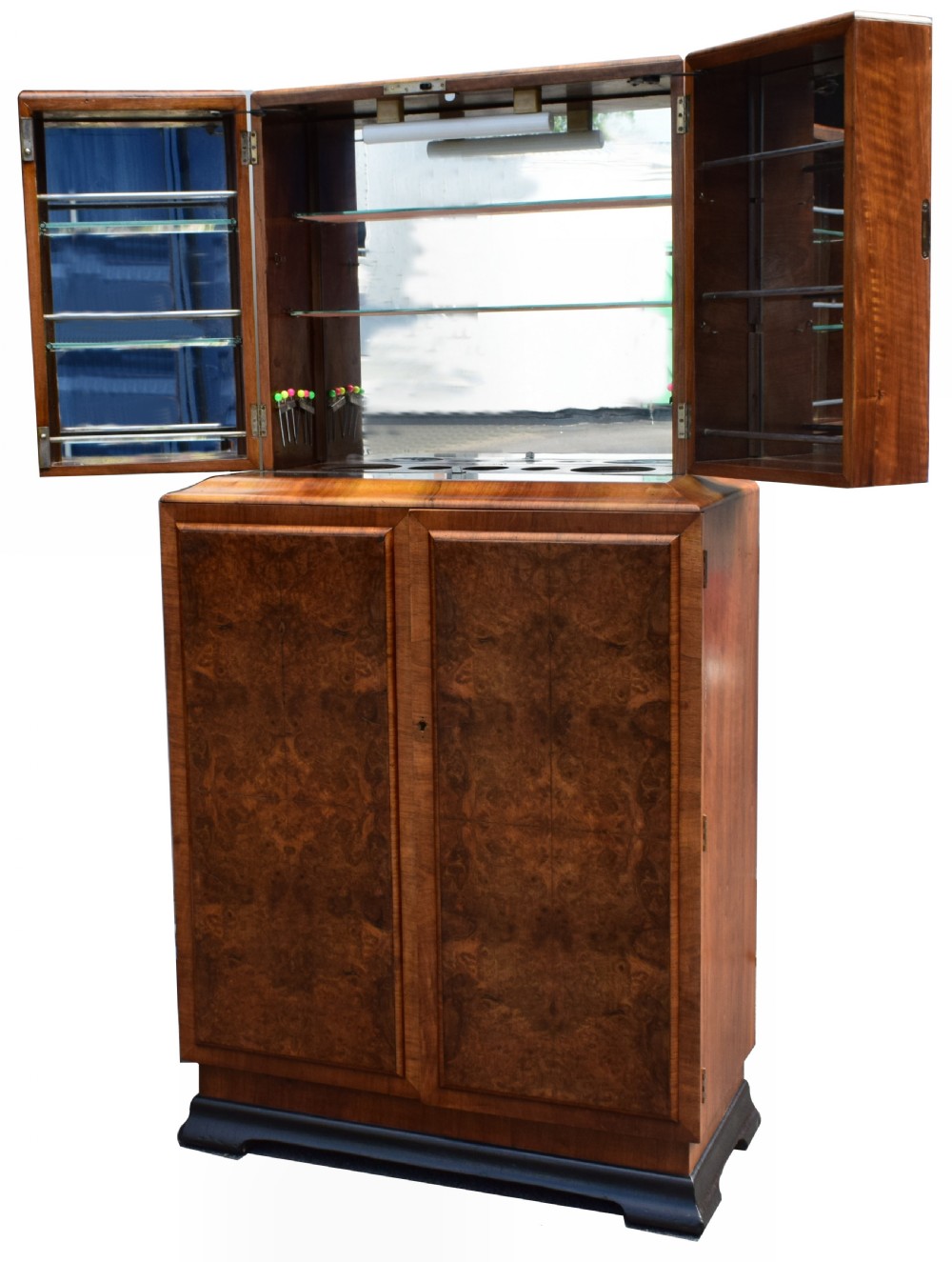 Art Deco 1930's Walnut Fronted Cocktail Drinks Cabinet View II