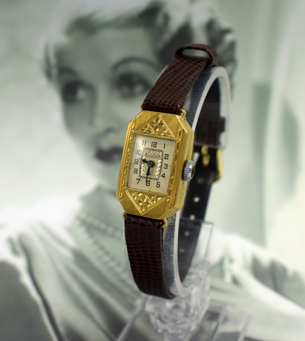 Art Deco Ladies Gold Plated Wrist Watch by Bulova