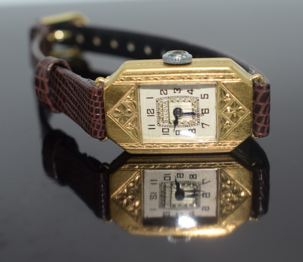 Art Deco Ladies Gold Plated Wrist Watch by Bulova View II