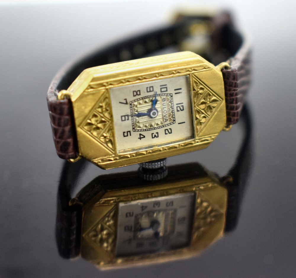 Art Deco Ladies Gold Plated Wrist Watch by Bulova View III