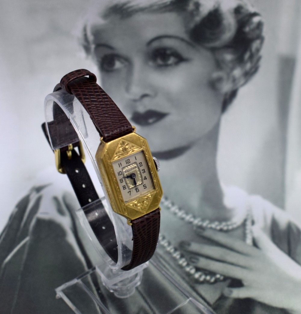 Art Deco Ladies Gold Plated Wrist Watch by Bulova View IV