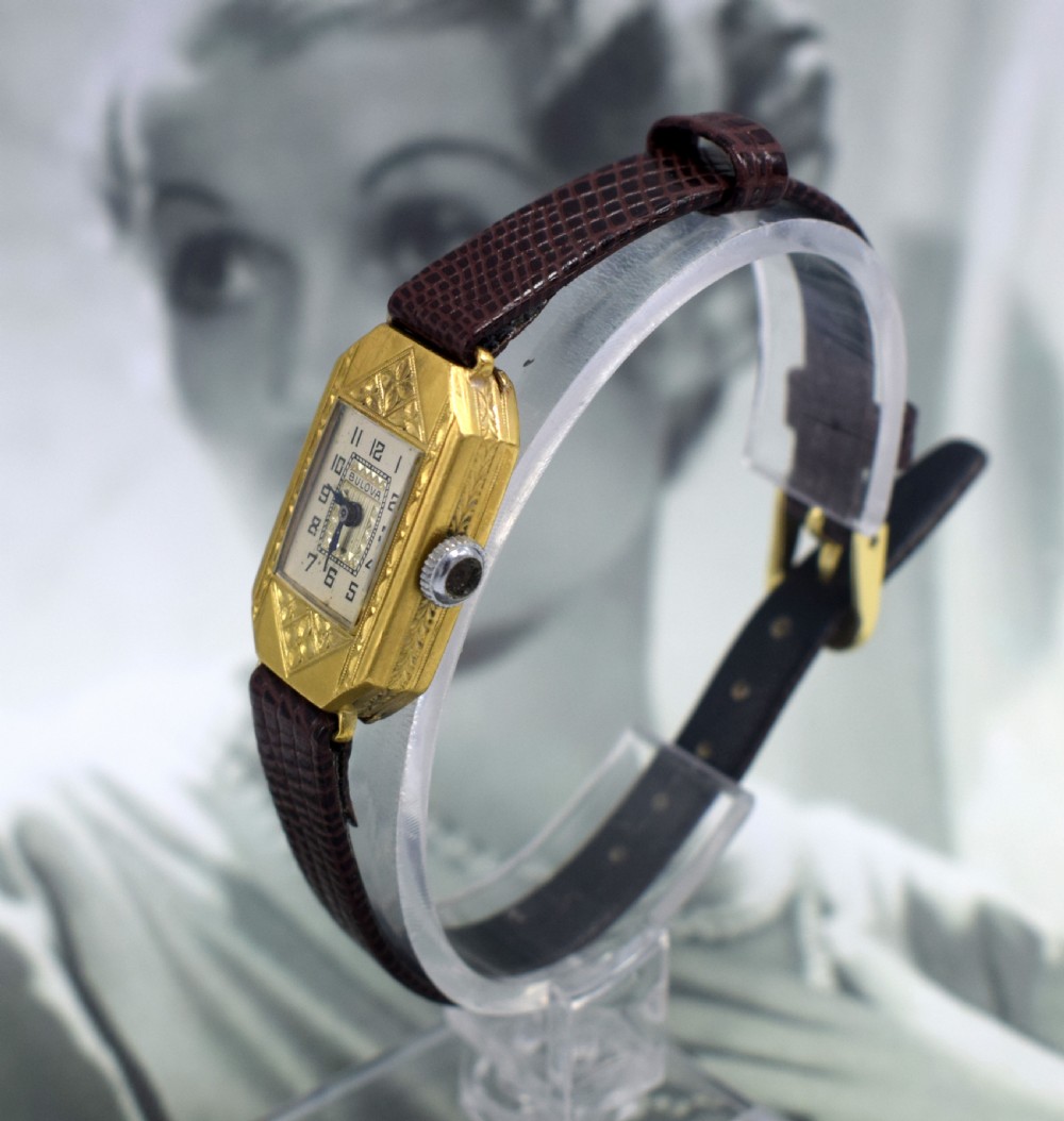 Art Deco Ladies Gold Plated Wrist Watch by Bulova View V