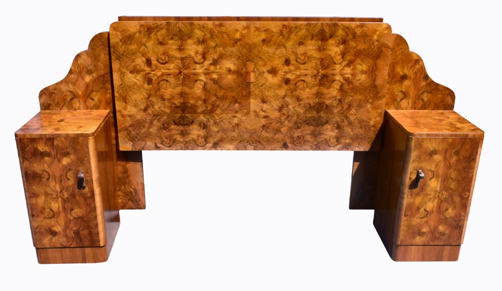 Art Deco Walnut Odeon Double Bed, 1930's