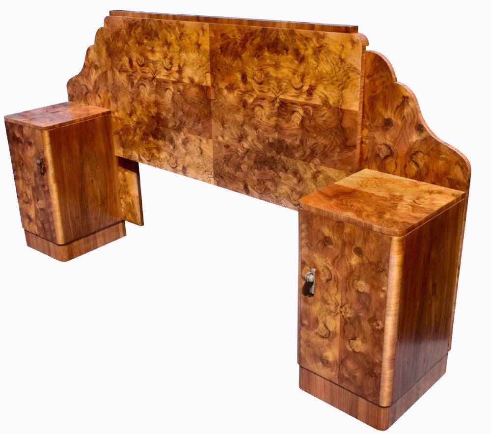 Art Deco Walnut Odeon Double Bed, 1930's View VIII