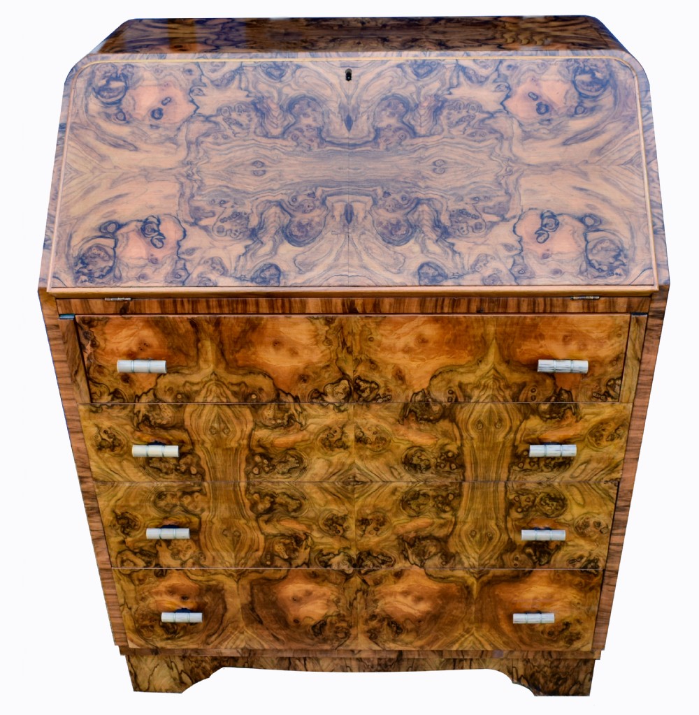 Art Deco 1930's Heavily Figured Walnut Writing Bureau