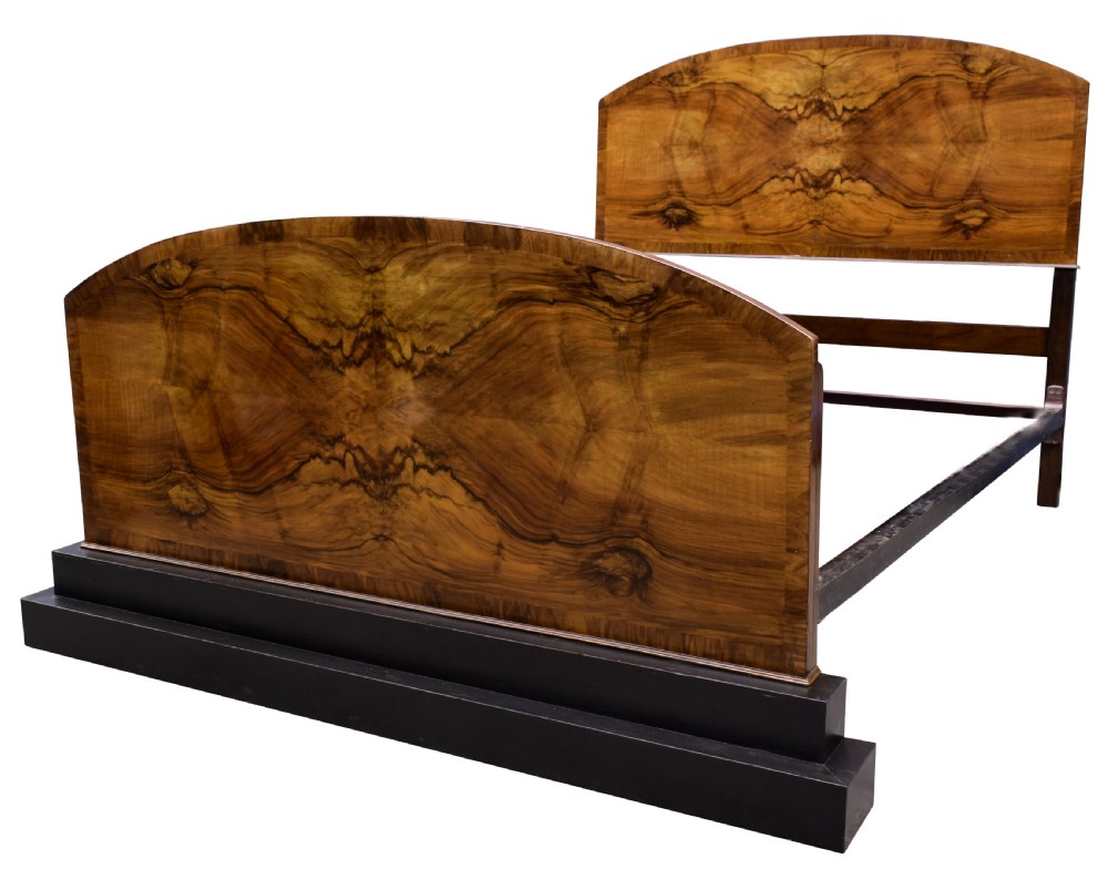 Impressive Art Deco Walnut Double Bed, Circa 1930's