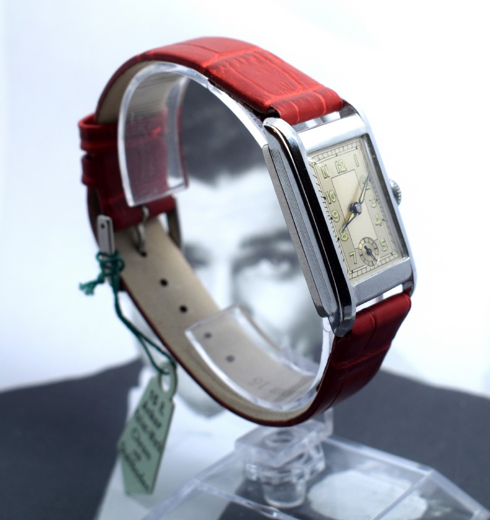1930's Art Deco Gents Wristwatch Old Stock, Never Worn, Newly Serviced View IX