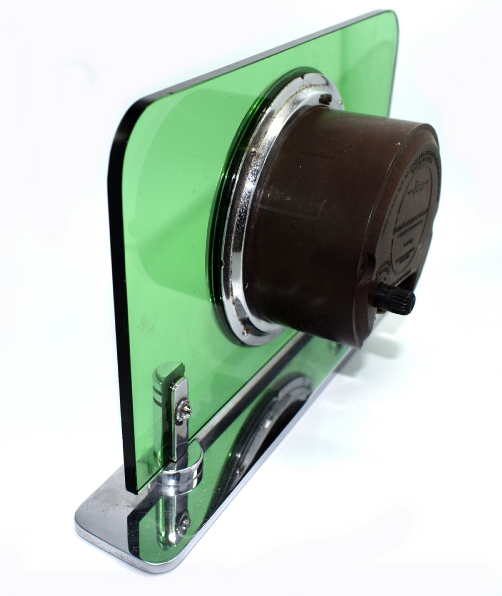Art Deco Green Glass & Chrome Electric Mantle Clock By Smiths, Circa 1930 View VII