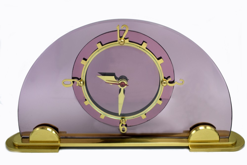 Art Deco Pink Mantle Clock by Smiths Clock makers, Circa 1930 View II