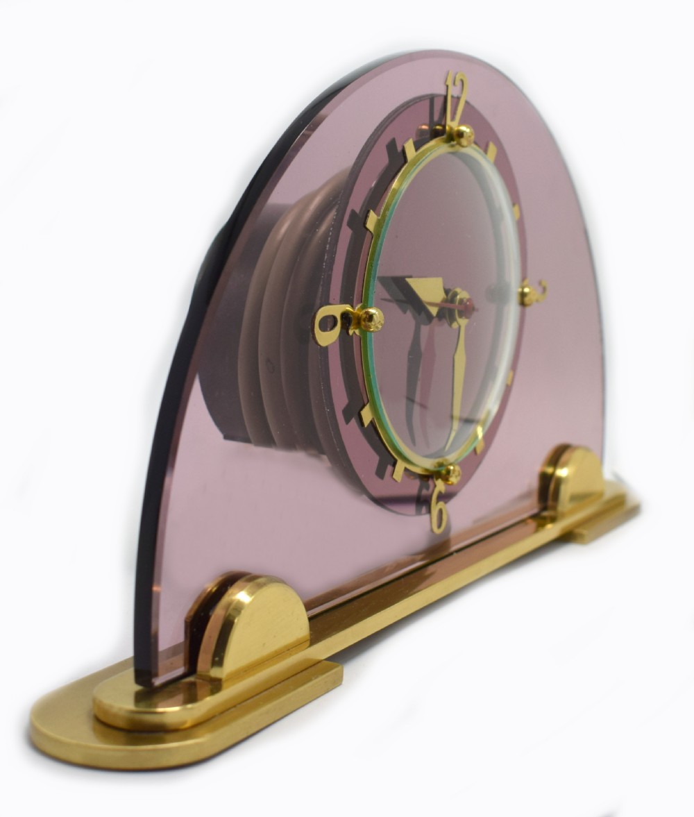 Art Deco Pink Mantle Clock by Smiths Clock makers, Circa 1930 View III
