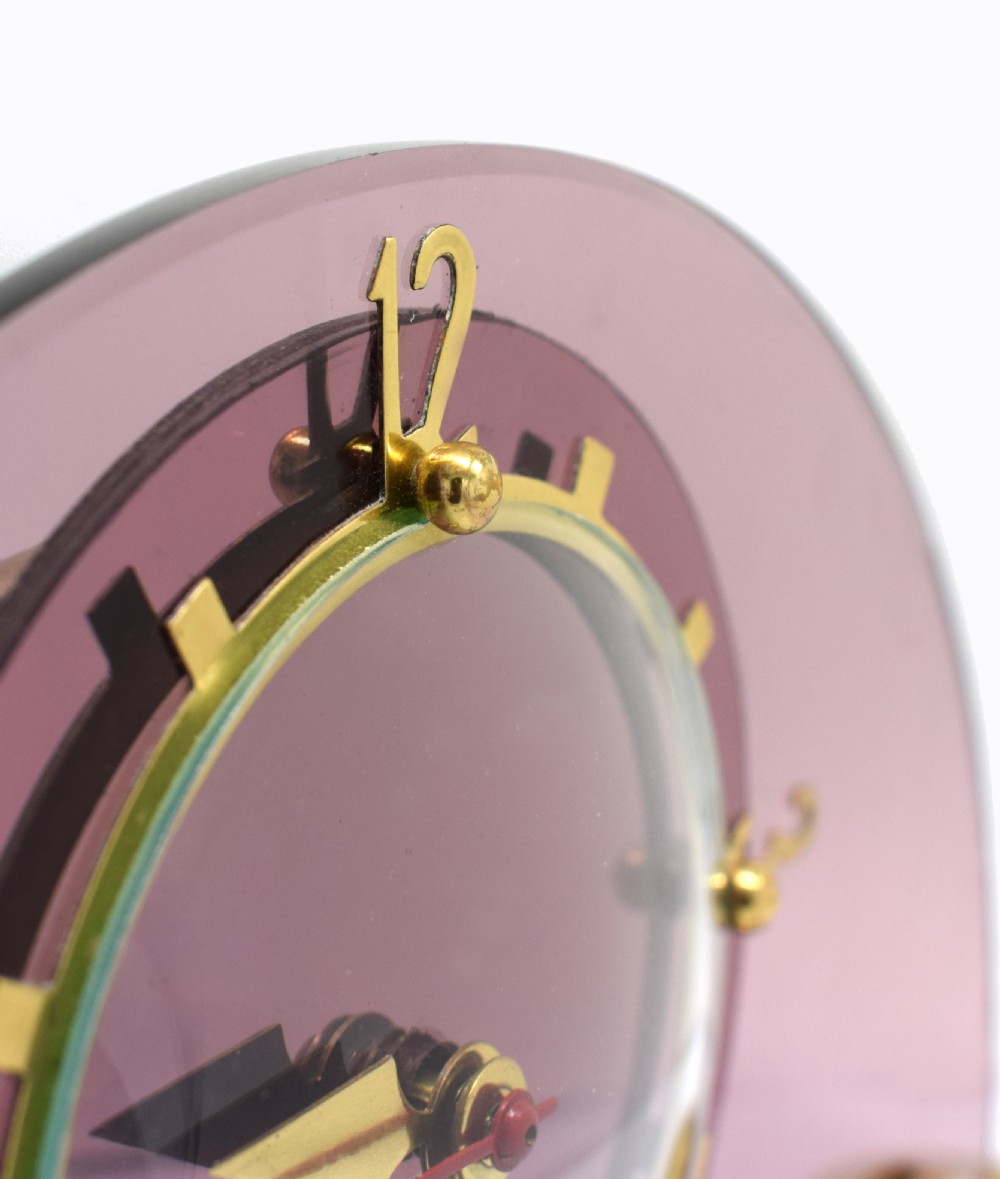 Art Deco Pink Mantle Clock by Smiths Clock makers, Circa 1930 View IV