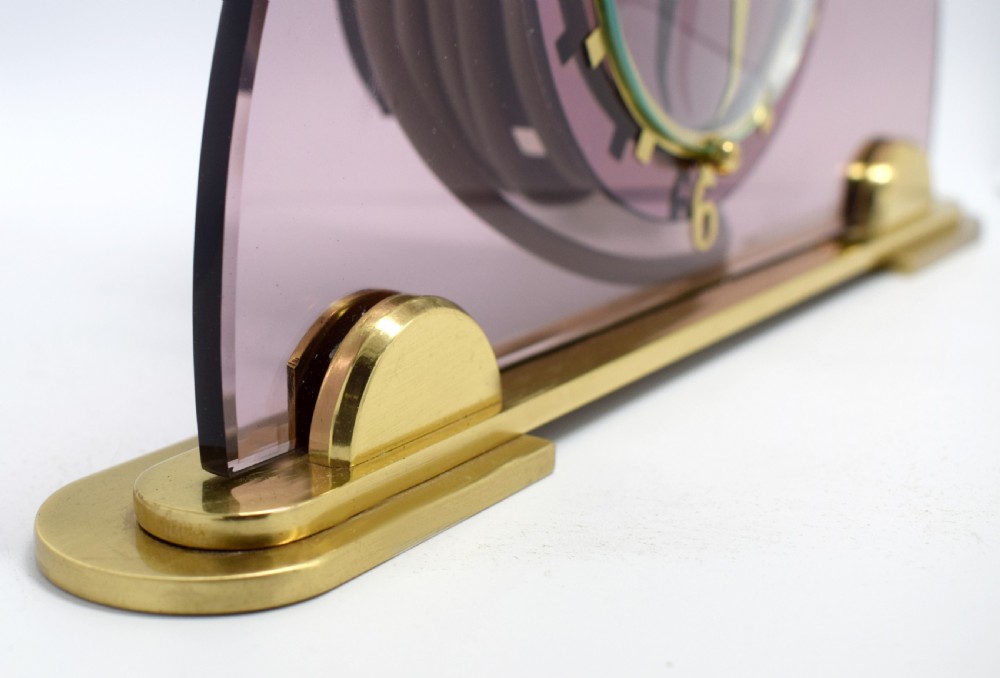 Art Deco Pink Mantle Clock by Smiths Clock makers, Circa 1930 View V