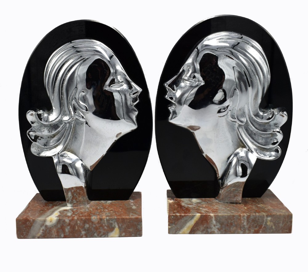 Art Deco Chrome And Vitrolite Bookends, Circa 1930