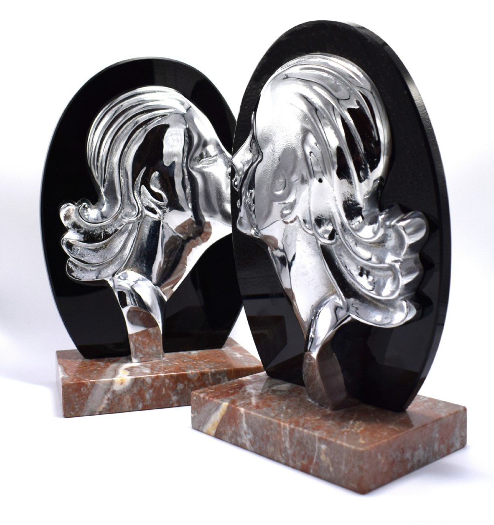 Art Deco Chrome And Vitrolite Bookends, Circa 1930 View II