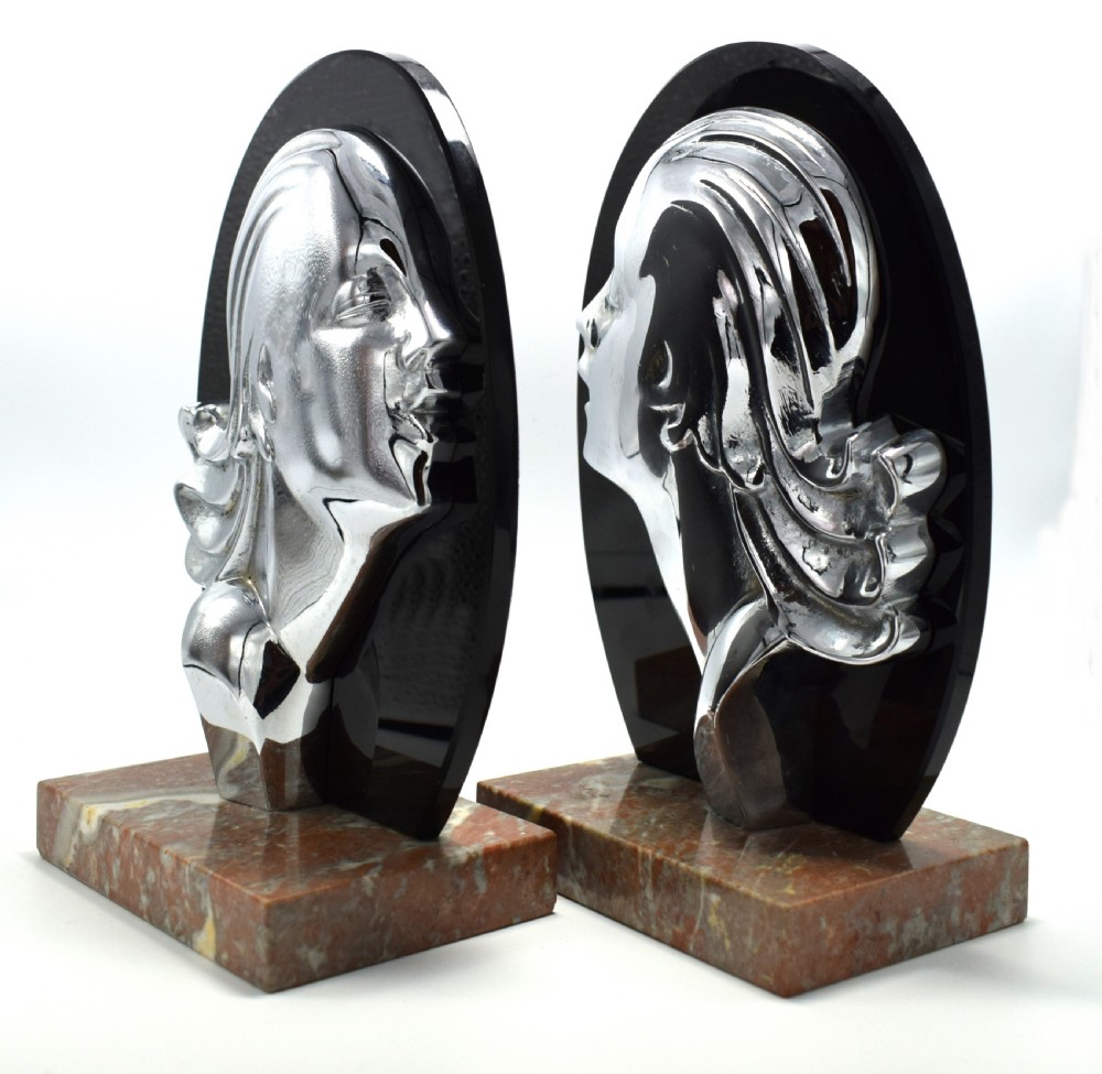 Art Deco Chrome And Vitrolite Bookends, Circa 1930 View III
