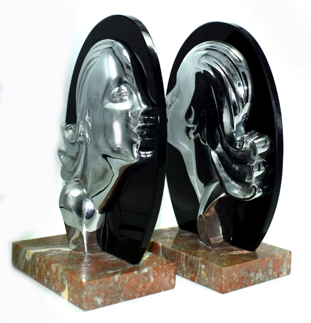 Art Deco Chrome And Vitrolite Bookends, Circa 1930 View IV