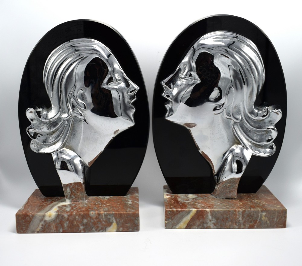 Art Deco Chrome And Vitrolite Bookends, Circa 1930 View VIII