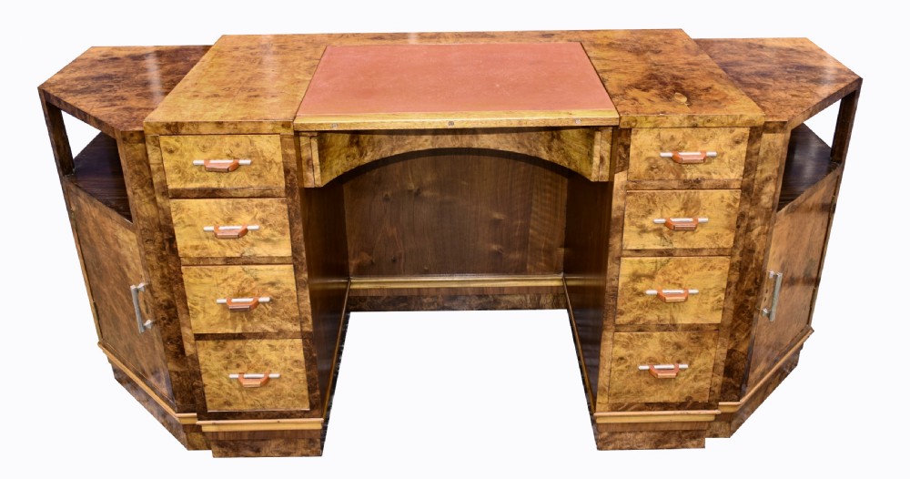 Large Art Deco Walnut Office Desk, Circa 1930's