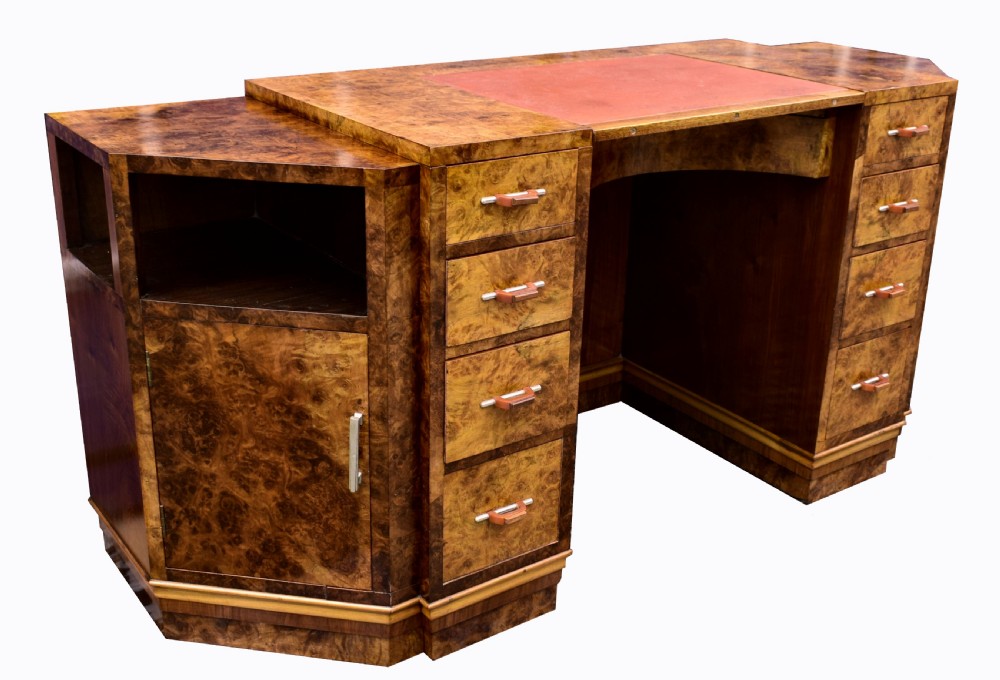 Large Art Deco Walnut Office Desk, Circa 1930's View II