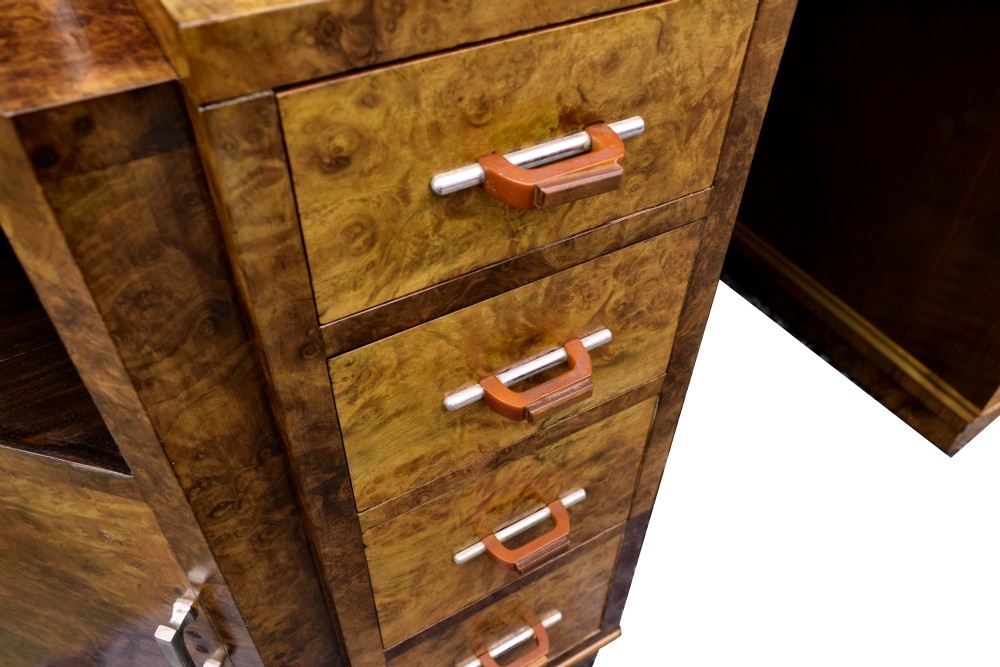 Large Art Deco Walnut Office Desk, Circa 1930's View III