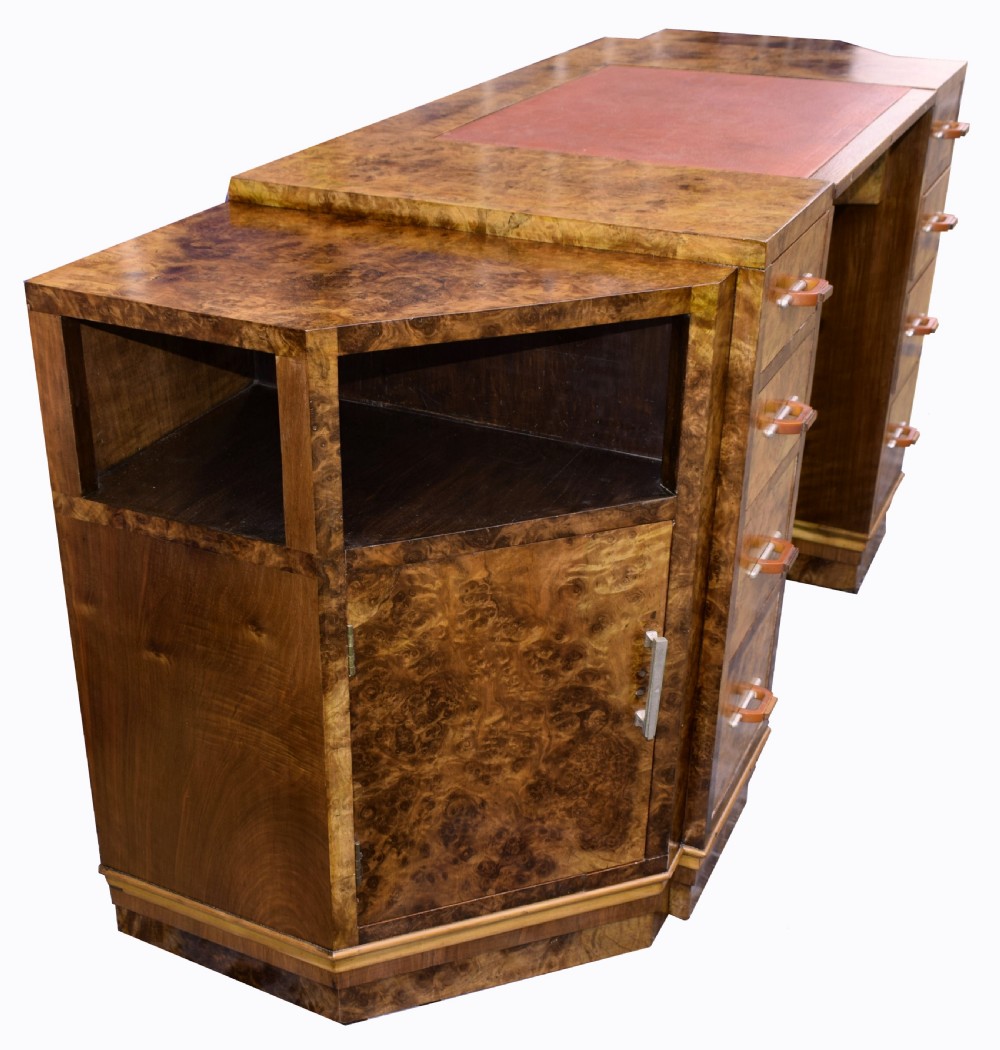 Large Art Deco Walnut Office Desk, Circa 1930's View IV