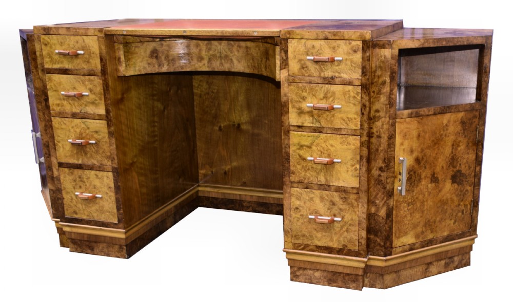 Large Art Deco Walnut Office Desk, Circa 1930's View V