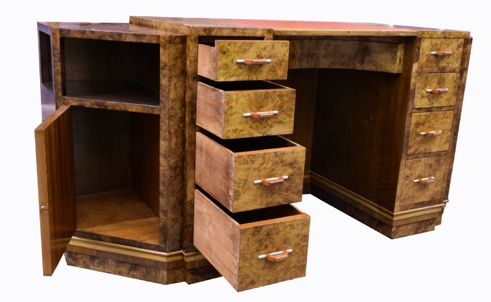 Large Art Deco Walnut Office Desk, Circa 1930's View VI