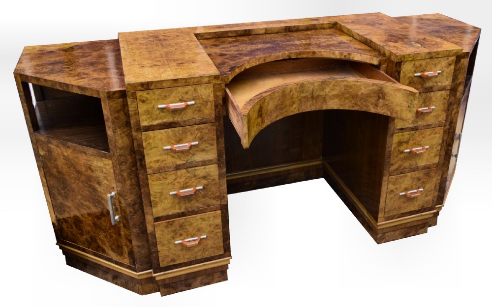 Large Art Deco Walnut Office Desk, Circa 1930's View IX