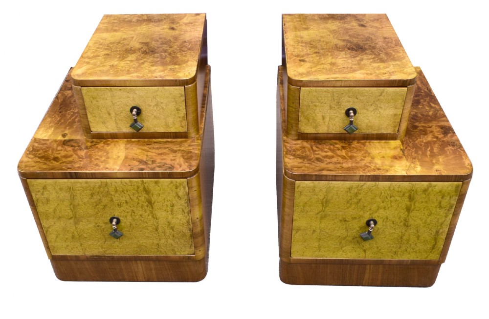 Matching Pair of Art Deco Stepped Bedside Cabinets, Circa 1930's