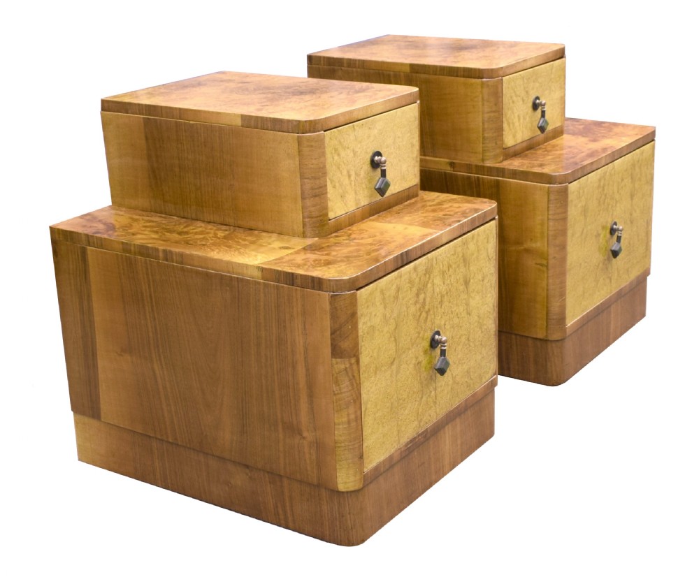 Matching Pair of Art Deco Stepped Bedside Cabinets, Circa 1930's View II