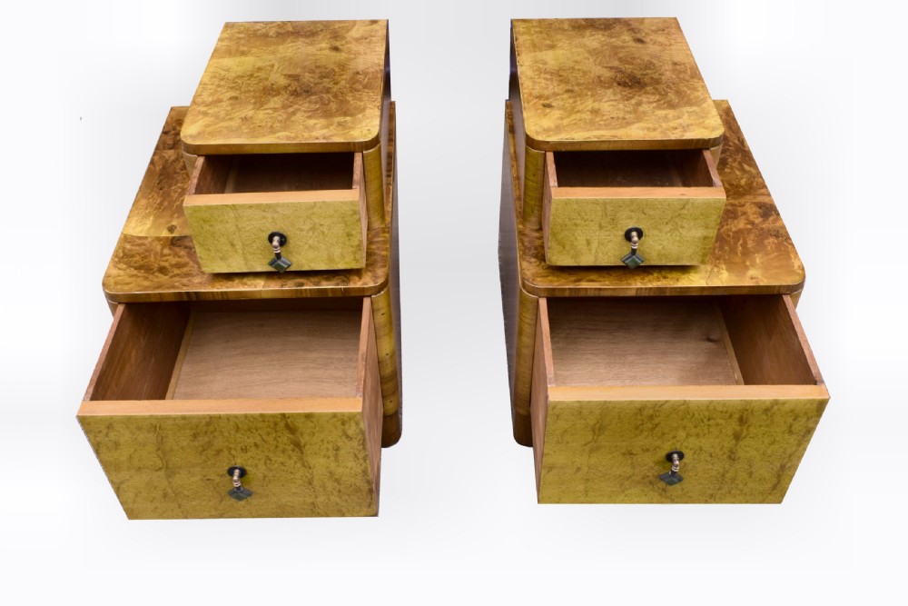 Matching Pair of Art Deco Stepped Bedside Cabinets, Circa 1930's View IV