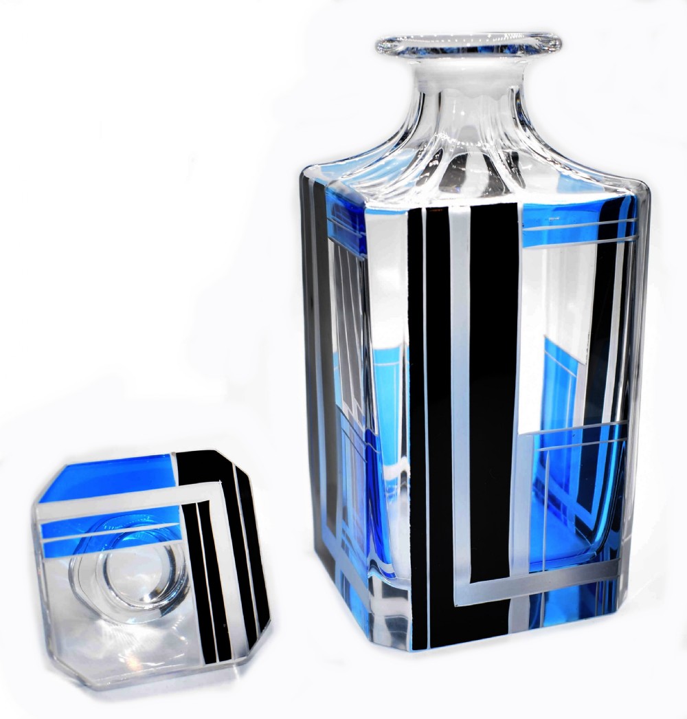 Art Deco Blue & Black enamel Glass Decanter Set View VII