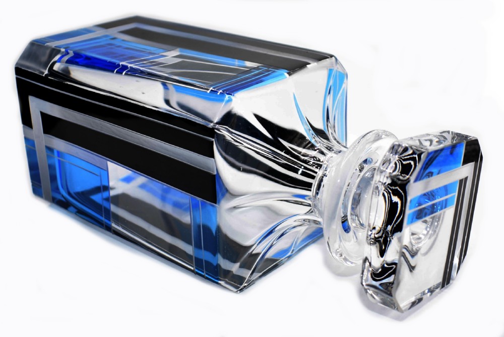Art Deco Blue & Black enamel Glass Decanter Set View VIII