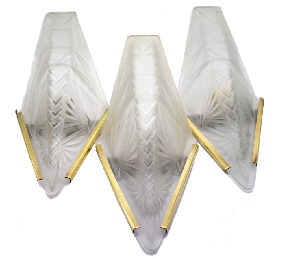 1930's Art Deco Wall Lights - Set Of Three